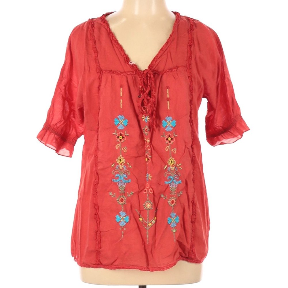 Sundance Orange Embroidered Peasant Top Boho